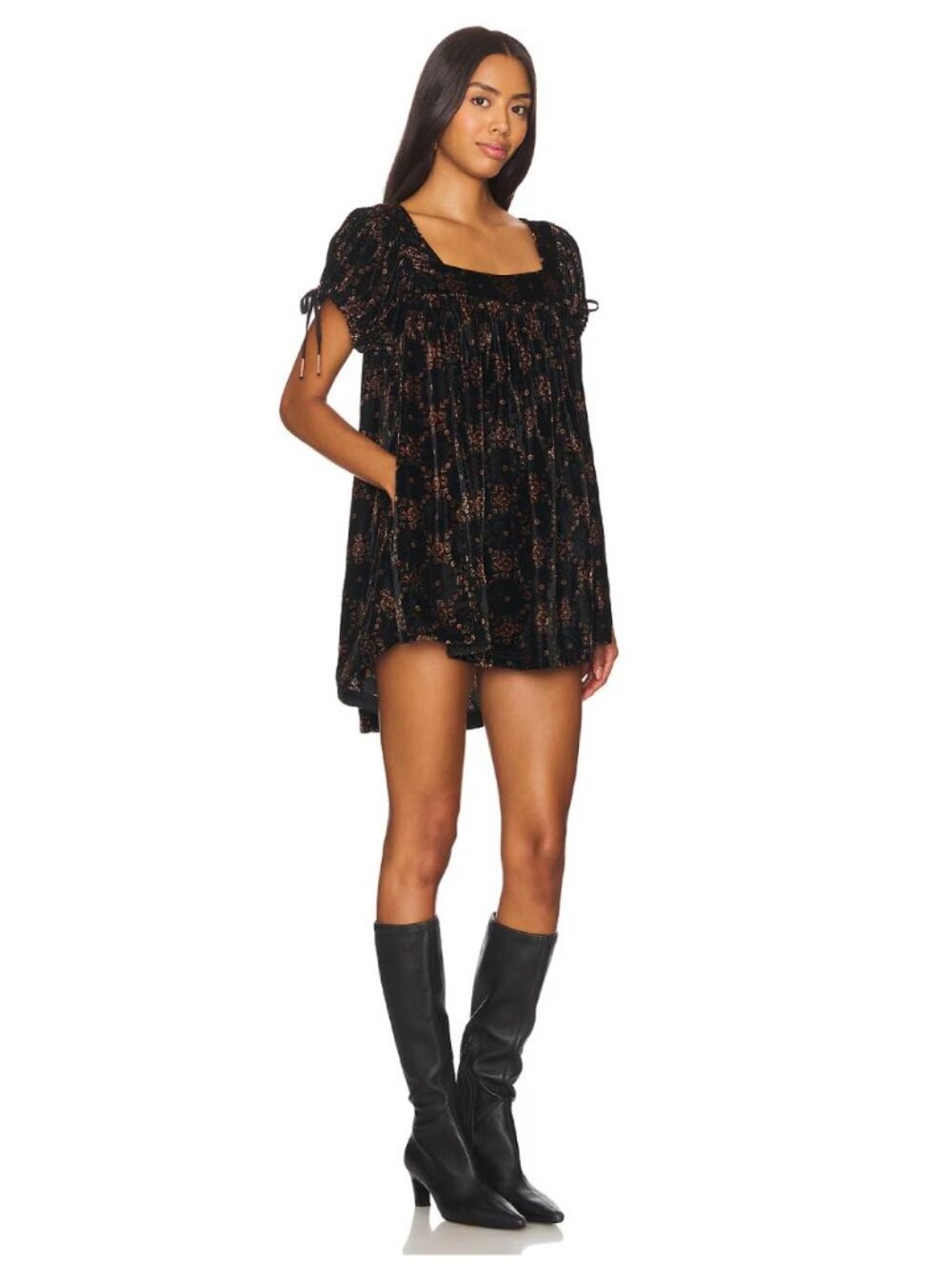 Free People We The Free Summer Camp Velvet Short Sleeves Babydoll Tunic Dress